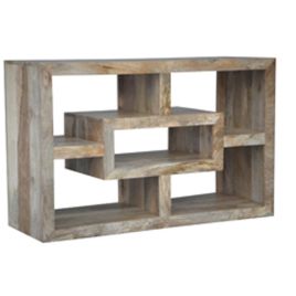 Dennis Solid Wood Straight Media Unit 110cm with Seven Shelves - Light Wood Finish