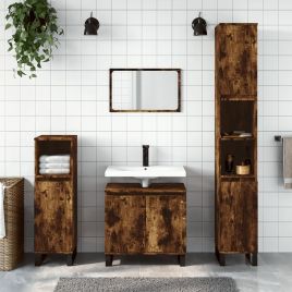 Bathroom Cabinet Smoked Oak Metal Legs 30x30x190cm Engineered Wood
