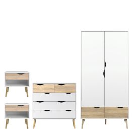 OSSETT 2 Door Wardrobe Set 4 Pieces - White and Oak