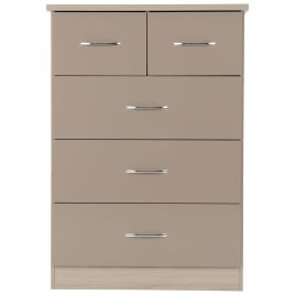 NEWBIGGIN III Oak Finish Chest of Drawers - Medium-sized, 5 Drawers