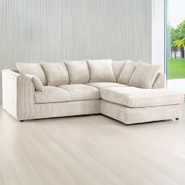DESMOND Jumbo Cord 4 Seater L Shaped - Right Hand Facing Corner Sofa - Cream