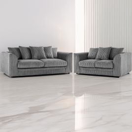 Desmond Jumbo Cord 3 Seater and 2 Seater Sofa Set - Grey