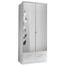 Inagu 2 Door Mirrored Wardrobe with 2 Drawers - White