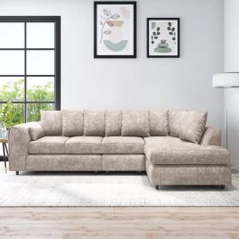 LORVANI Fabric Large 5 Seater L Shaped Scatterback Corner Sofa - Beige, Right Hand Facing