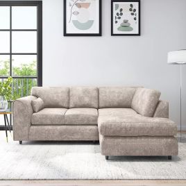 LORVANI Fabric 4 Seater L Shaped Fullback Corner Sofa - Beige, Right Hand Facing