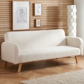 Micah Boucle Fabric 3 Seater Click Clack Mechanism Sofa Bed - White