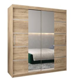 VICENZA II 2 Door Mirrored Sliding Wardrobe Light Oak - 180cm