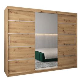 VICENZA 3 Door Mirrored Sliding Wardrobe Medium Oak - 250cm