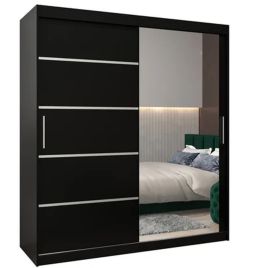 VICENZA 2 Door Mirrored Sliding Wardrobe Black - 180cm