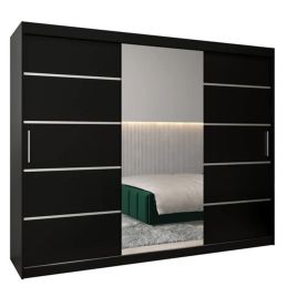 VICENZA 3 Door Mirrored Sliding Wardrobe Black - 250cm