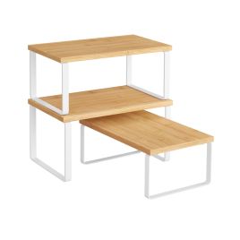 FENWELL Kitchen Cabinet Organiser Set of 3 - Brown and White