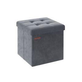 38 x 38 x 38 cm Foldable Storage Ottoman Bench Slate Grey