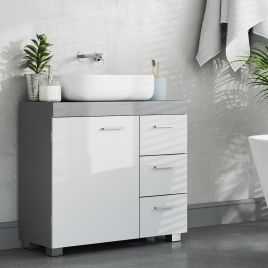 Under Sink Cabinet - MARDA Bathroom Under Sink Storage 3 Drawer - Grey