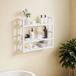 Bamboo Shelf - MARDA Wall Mounted or Freestanding Bathroom Shelving Unit - White