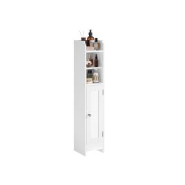 Bathroom Cabinet - ZARRAE Slim Floor Storage with 1 Door and 3 Shelves - White
