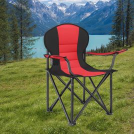 Camping Chair - FIORIA Folding Outdoor Chair with Padded Seat and Cup Holder - Red