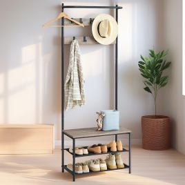 Hall Tree - TARVA Entryway Bench Coat Rack Shoe Storage - Heather Greige