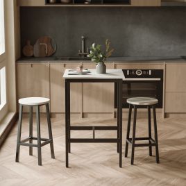 Bar Table - VERRA Tall Kitchen Dining Bar Table with Oak Effect Top - White