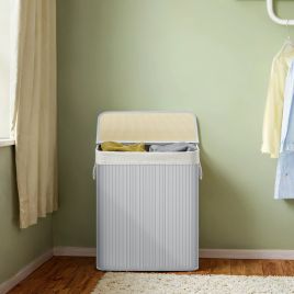 Laundry Basket - VERRA Bamboo 2 Compartment Sorting Basket - Grey