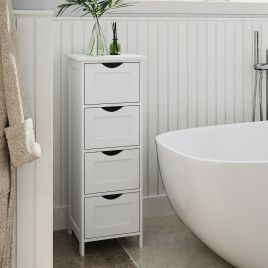 Bathroom Cabinet - VERRA Freestanding Floor Storage Unit with 4 Drawers 30 x 30 x 82 cm - White