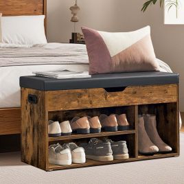 VERRA Shoe Bench - 3 Compartment Lid Storage Cushion Medium Sized Bench - Black