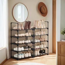 VERRA Shoe Rack - 10 Tier Storage Tall Large Sized Rack - Black