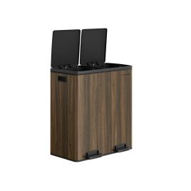 MERRIBROOK 2 Compartment Kitchen Rubbish Bin with Soft Close Lids - Dark Oak and Black