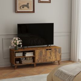 TV Cabinet - VERRA 140 cm Long Stand with 2 Doors Fits TVs up to 60 Inches - Brown