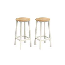 Bar Stools - LUMLIA Set of 2 Oak and White Footrest Bar Stools - White