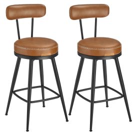 Bar Stools - LUMLIA Modern Swivel Set of 2 Mid-Century Leather - Caramel Brown