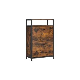 LUMVAS Shoe Cabinet - 2 Flip Door Medium Sized Cabinet - Rustic Brown