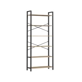 6-Tier Freestanding Tall Bookshelf Camel Brown and Ink Black