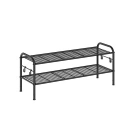 MARNOS Shoe Rack - 2 Tier 4Hooks Metal Medium Sized Rack - Black