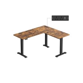 CELSEA L Shaped Electric Office Desk with Charging Station - Medium Oak and Black