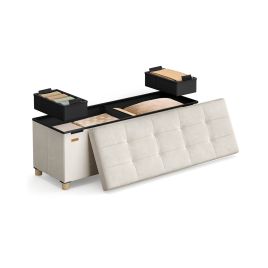 Storage Ottoman - VELSO Velvet Storage Ottoman 38 x 110 x 40 cm - Cappuccino Beige
