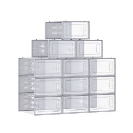ASTRAH Shoe Box - 12 Pack Stackable Small Sized ShoeBox - Dove Grey