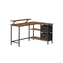 Corner Computer Desk - FINLIA L-Shaped with 2 Drawers 135 cm Wide Rustic Brown