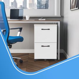 File Cabinet - LUSNA 2 Drawer Rolling Printer Stand with Hanging Rail - White
