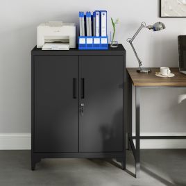 File Cabinet - LUSNA Multipurpose Garage Cabinet with 2 Doors - Black