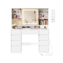 NOVIBU  Dressing Table with LED Mirror 9 Drawers - Cloud White