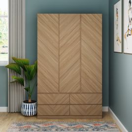 Katania 3 Door Wardrobe with 4 Drawers - Euro Oak