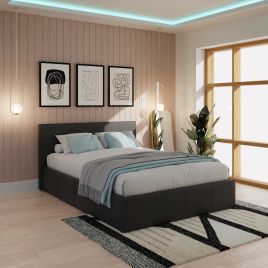 Modern Black Leather Side Lift Ottoman Storage Bed - Small Double 4ft