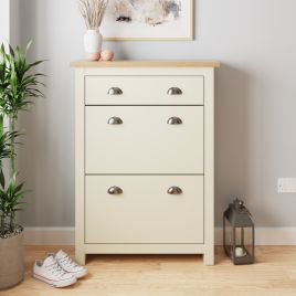 Lancaster 2dr 1drw Shoe Cabinet Cream