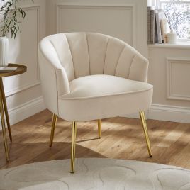 PETRONA Velvet Accent Chair with Gold Legs - Natural