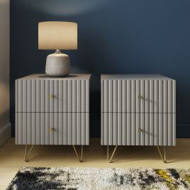 THARO Set of 2 Bedside Table with 2 Drawers Each - Grey