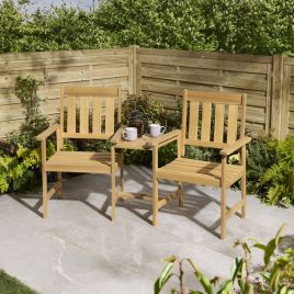 VARELLO Wooden Garden Companion 2 Seat with Table - Natural