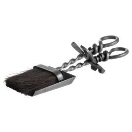 Hearth Tidy Set With Hand Turned Loop Handle - Silver