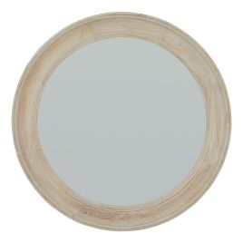 Washed Wood Round Framed Mirror - Antique White