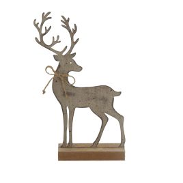 Rusto Metal Reindeer On Wood Stand
