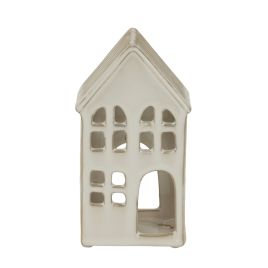 VILLA Large White Ceramic House Tea Light Holder - White
